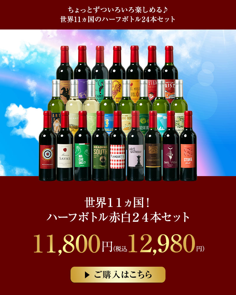 世界１１ヵ国！ハーフボトル赤白２４本セット