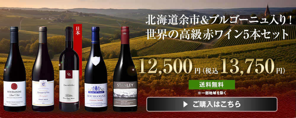 北海道余市＆ブルゴーニュ入り! 世界の高級赤ワイン５本セット
