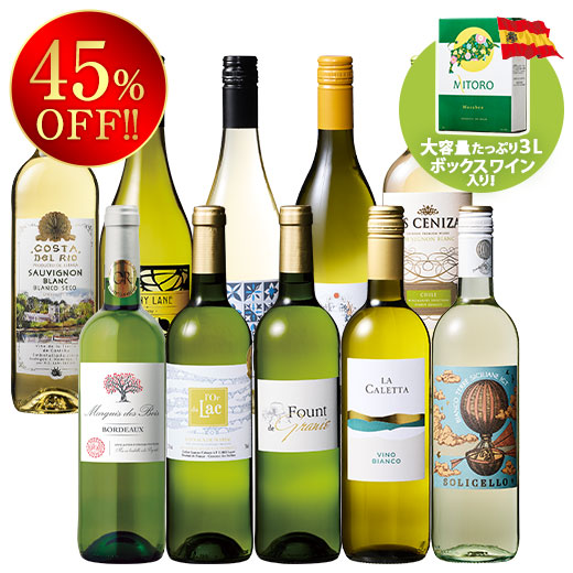 ボックスワイン付き！世界６ヵ国選りすぐり白ワイン１０本セット