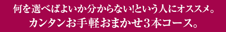 何を選べばよいか分からない！という人にオススメ。カンタンお手軽おまかせ３本コース。