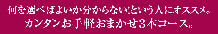 何を選べばよいか分からない！という人にオススメ。カンタンお手軽おまかせ３本コース。