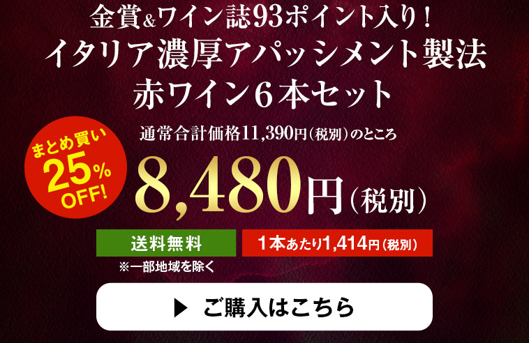 金賞＆ワイン誌９３ポイント入り！イタリア濃厚アパッシメント製法赤６本セット | ワイン通販ならマイワインクラブ【公式】