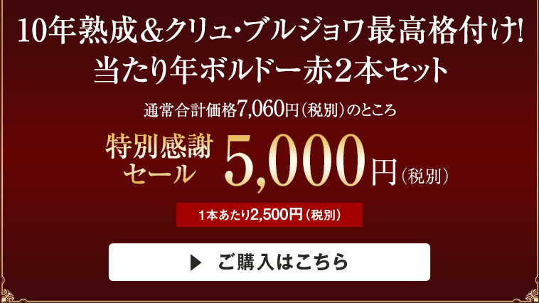 10年熟成＆クリュ・ブルジョワ最高格付け！ 当たり年ボルドー赤２本セット