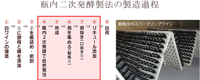 瓶内二次発酵製法の製造過程