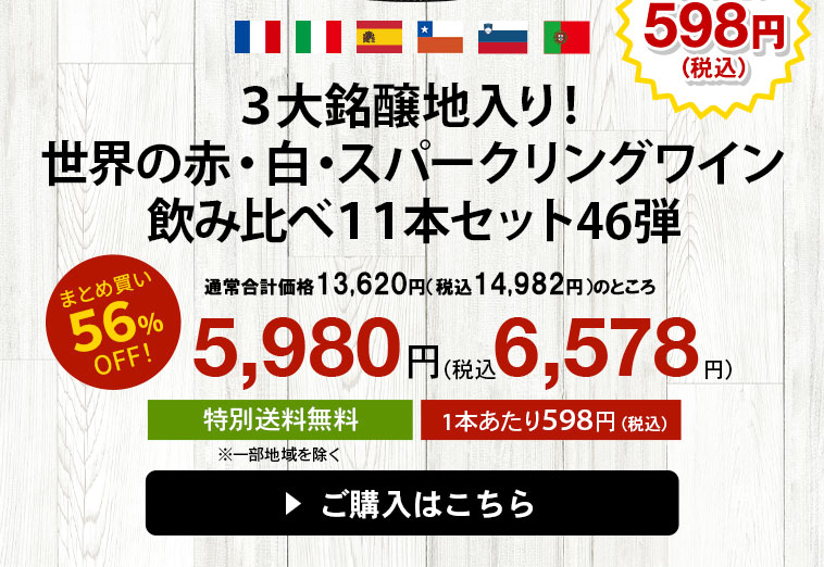 三大銘醸地入り！世界の赤・白・スパークリングワイン飲み比べ11本セット 第46弾