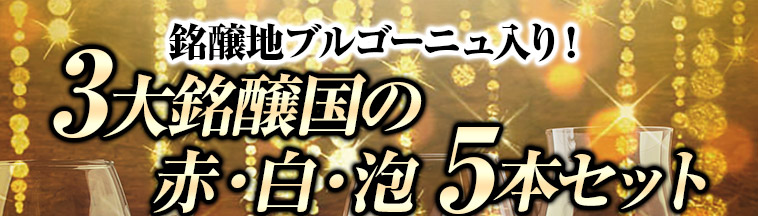 銘醸地ブルゴーニュ入り！3大銘醸国の赤・白・泡 5本セット