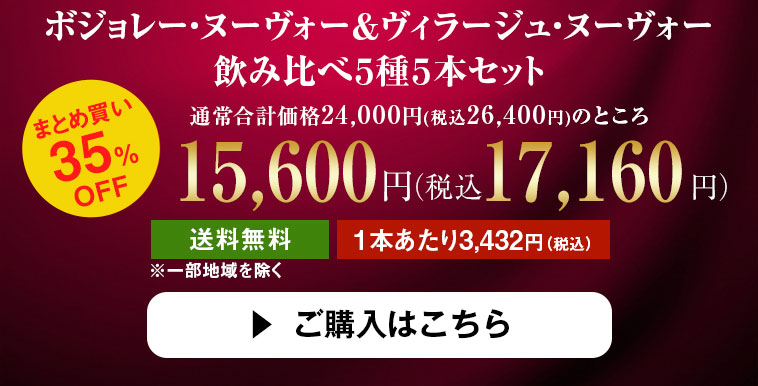 ボジョレー・ヌーヴォー＆ヴィラージュ・ヌーヴォー飲み比べ５種５本セット