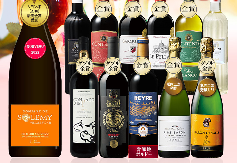 金賞ボジョレー付き！世界赤白泡バラエティ１２本セット