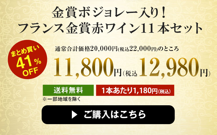 ボジョレー・ヌーヴォー1本付き！フランス金賞赤ワイン10本セット