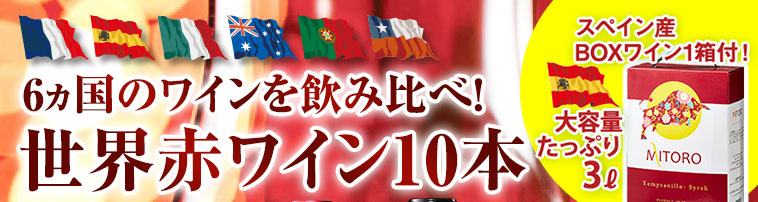 6ヵ国のワインを飲み比べ！世界赤ワイン10本