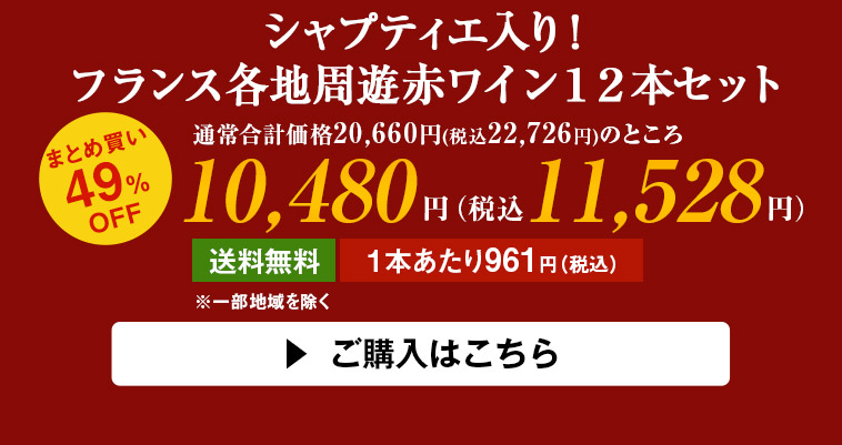 シャプティエ入り！フランス各地周遊赤ワイン１２本セット