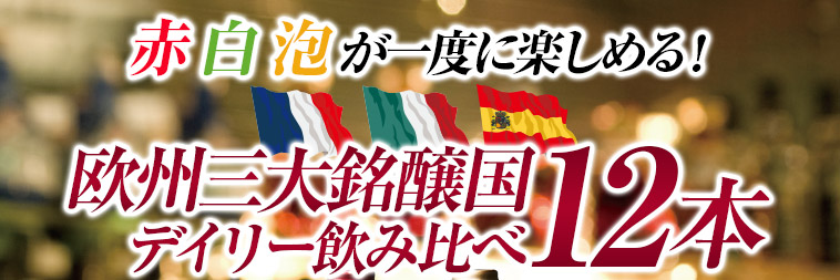赤 白 泡 が一度に楽しめる！欧州三大銘醸国デイリー飲み比べ12本