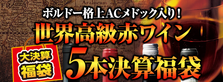 ボルドー格上ACメドック入り！世界高級赤ワイン5本決算福袋