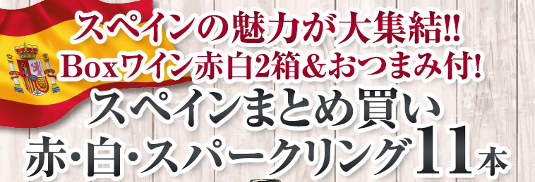 ボックスワイン２箱＆おつまみ付！ スペインの魅力たっぷり赤・白・スパークリングワイン１１本セット