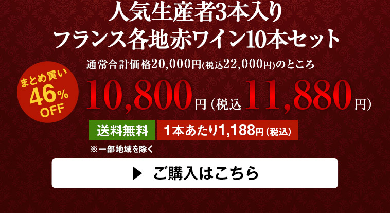 人気生産者3本入りフランス各地赤ワイン10本セット