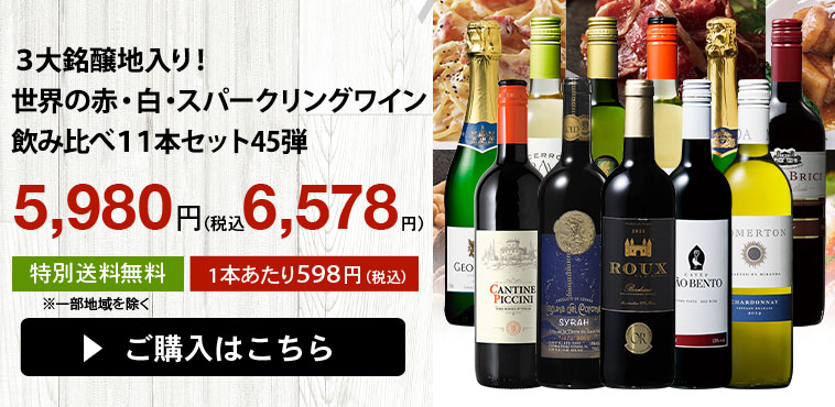 三大銘醸地入り！世界の赤・白・スパークリングワイン飲み比べ11本セット 第45弾