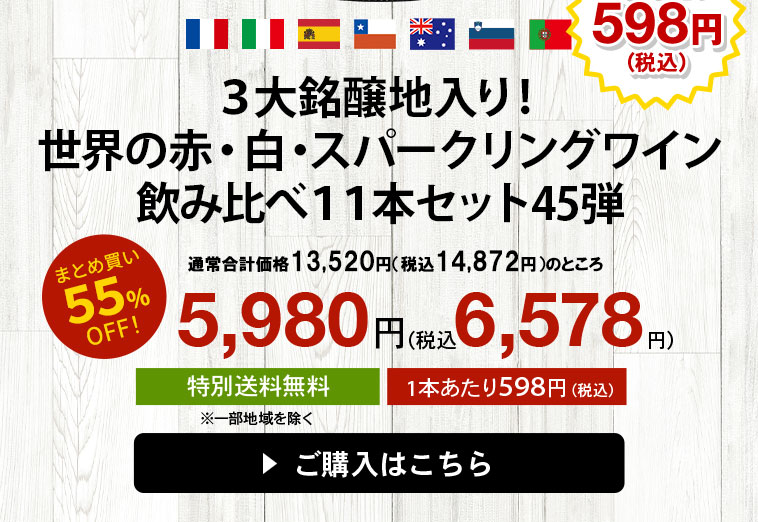 三大銘醸地入り！世界の赤・白・スパークリングワイン飲み比べ11本セット 第45弾