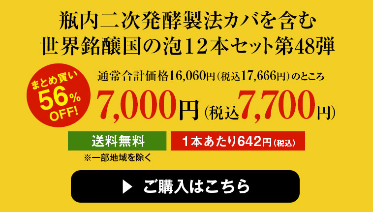 【５６％ＯＦＦ！】瓶内二次発酵カバを含む世界銘醸国の泡１２本セット第４８弾