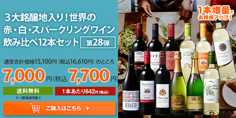 ３大銘醸地入り！世界の赤・白・スパークリングワイン飲み比べ12本セット 第28弾