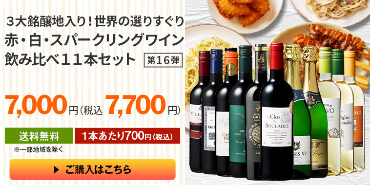 ３大銘醸地入り！世界の選りすぐり赤・白・スパークリングワイン飲み比べ１１本セット　第16弾