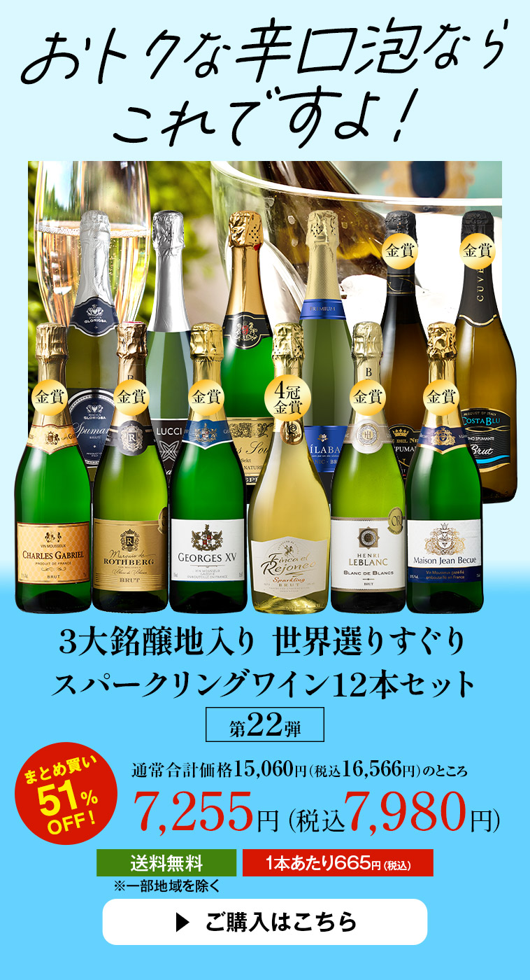 3大銘醸地入り 世界選りすぐりスパークリングワイン12本セット 第２２弾