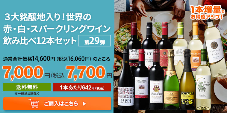 ３大銘醸地入り！世界の赤・白・スパークリングワイン飲み比べ12本セット 第29弾