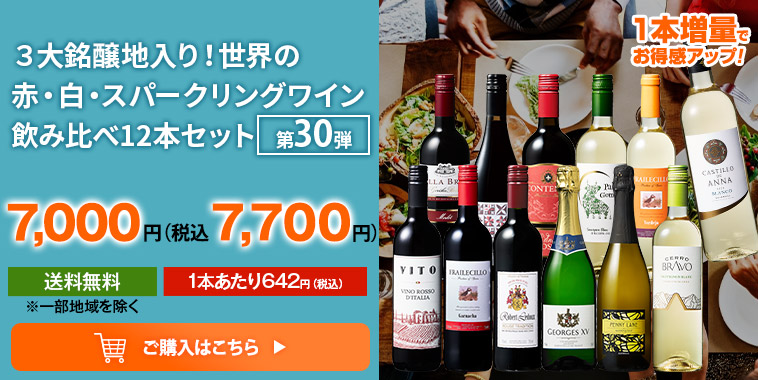 ３大銘醸地入り！世界の赤・白・スパークリングワイン飲み比べ12本セット 第30弾