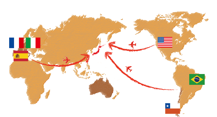 フランス・イタリア・スペイン・アメリカ・ブラジル・チリ
