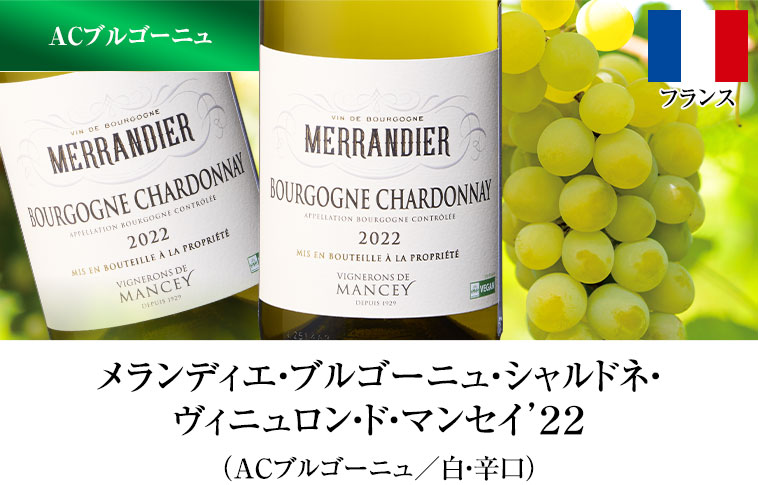 メランディエ・ブルゴーニュ・シャルドネ・ヴィニュロン・ド・マンセイ’２２（ACブルゴーニュ／白・辛口）