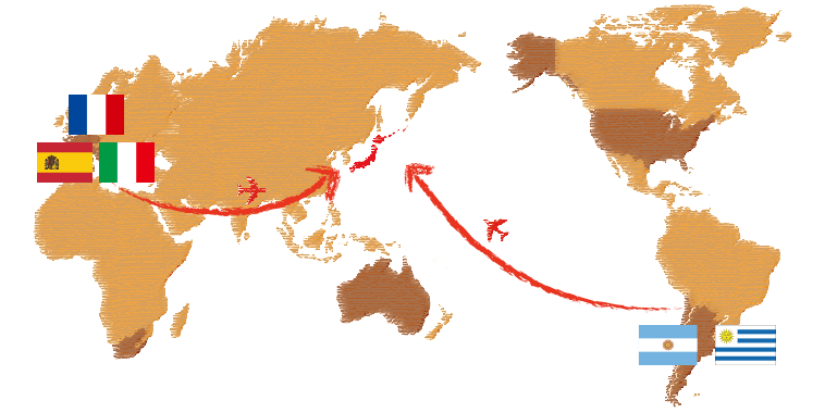 フランス,スペイン,イタリア,アルゼンチン,ウルグアイ