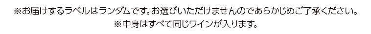※お届けするラベルはランダムです。お選びいただけませんのであらかじめご了承ください。 ※中身はすべて同じワインが入ります。