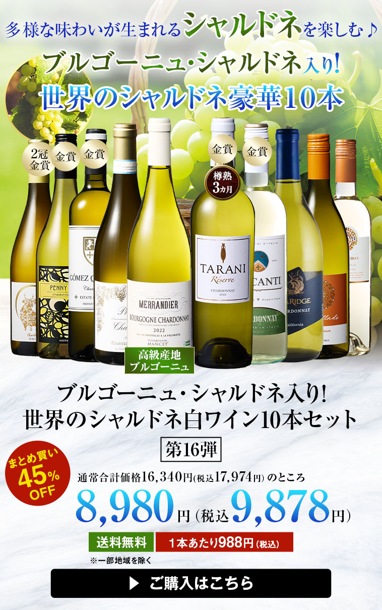 【46%OFF】ブルゴーニュ・シャルドネ入り!世界のシャルドネ白10本セット 第16弾