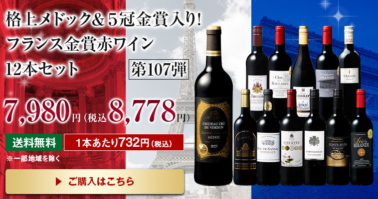 格上メドック・５冠金賞入り！フランス金賞赤ワイン１２本セット第107弾