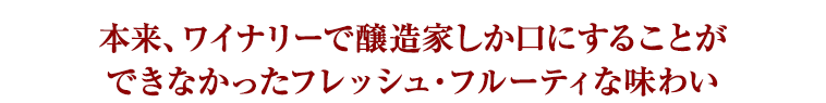 本来、ワイナリーで醸造家しか口にすることができなかったフレッシュ・フルーティな味わい
