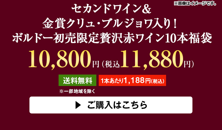 セカンドワイン＆金賞クリュ・ブルジョワ入り！ボルドー初売限定贅沢赤ワイン10本福袋