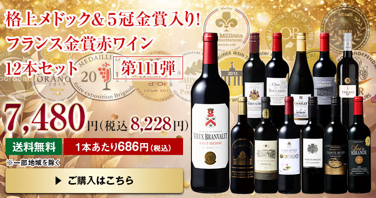 格上メドック・５冠金賞入り！フランス金賞赤ワイン１２本セット　第111弾