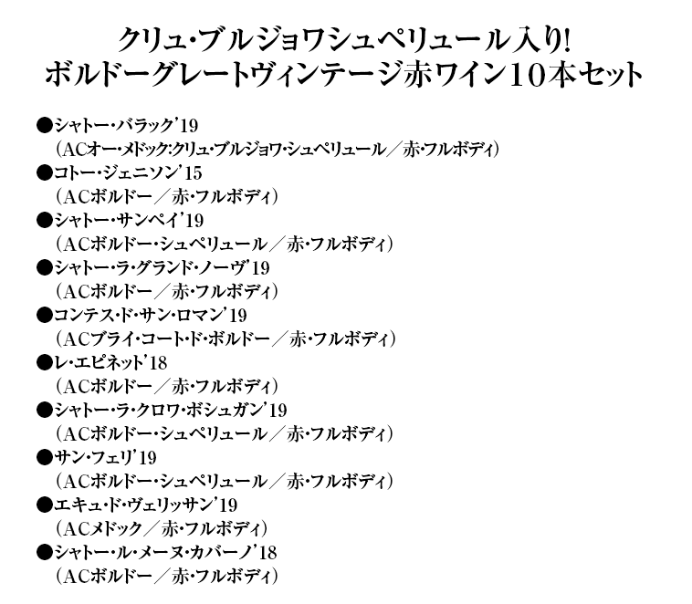 クリュ・ブルジョワシュペリュール入り！ボルドーグレートヴィンテージ赤ワイン１０本セット