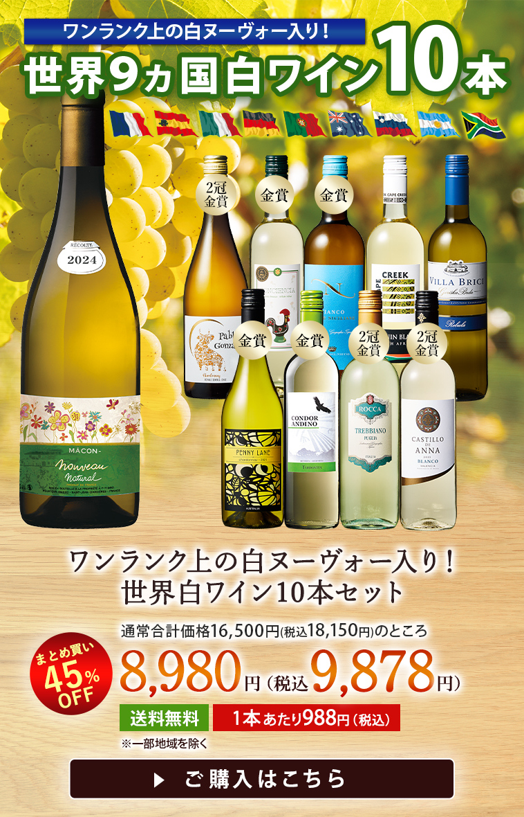 ワンランク上の白ヌーヴォー入り！世界白ワイン10本セット