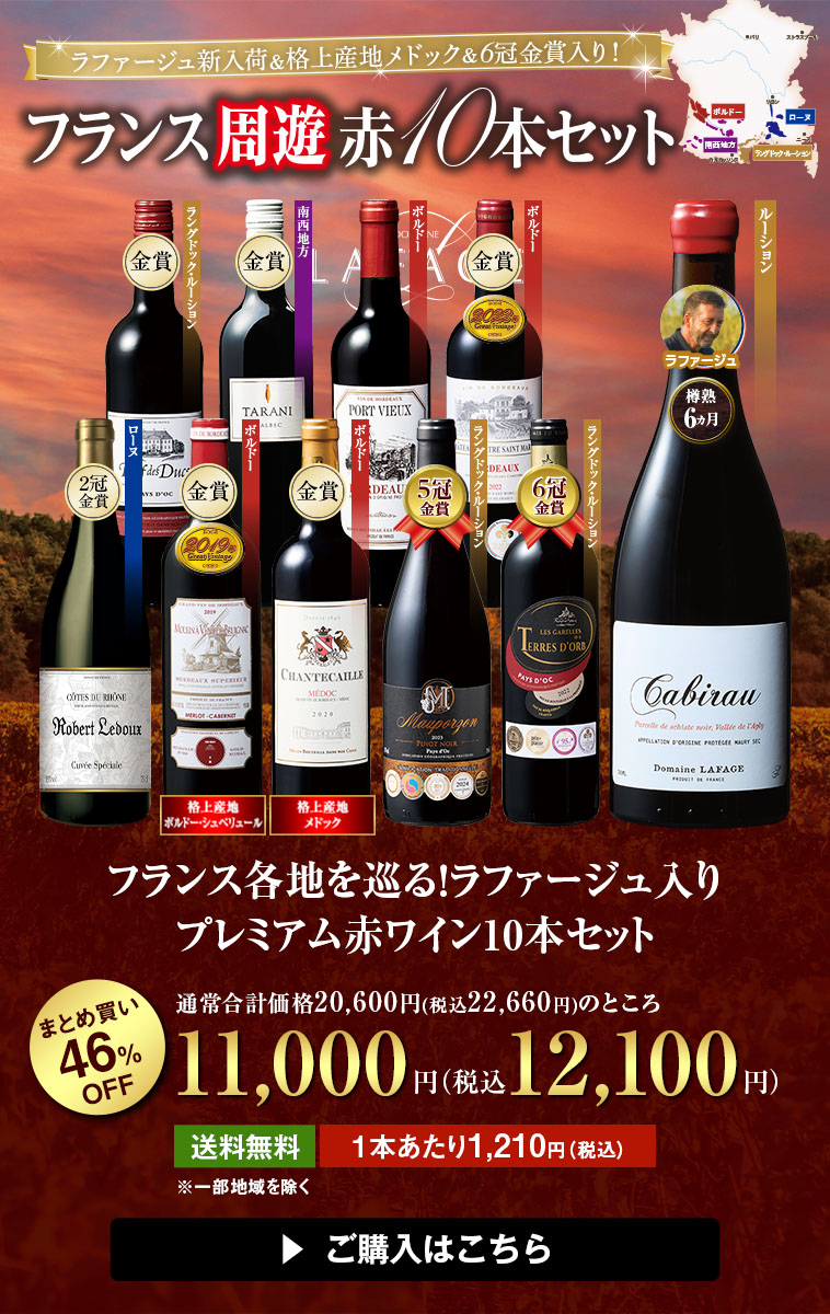 フランス各地を巡る！ラファージュ入りプレミアム赤ワイン10本セット