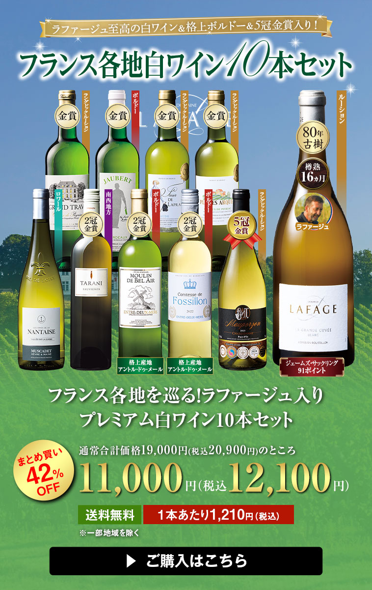 フランス各地を巡る！ラファージュ入りプレミアム白ワイン10本セット
