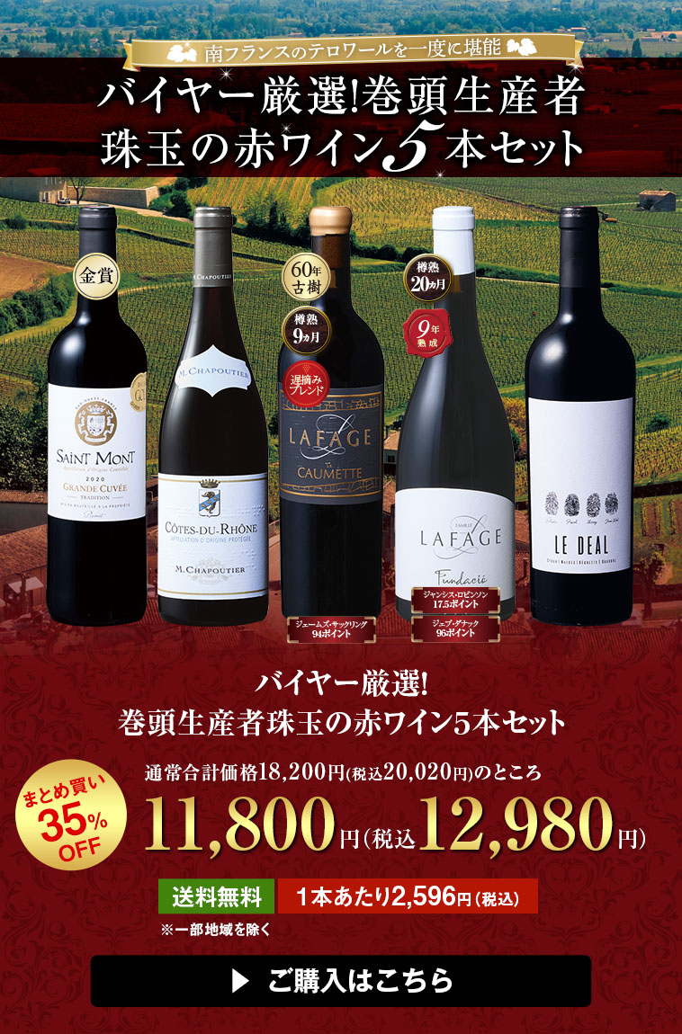 バイヤー厳選！巻頭生産者珠玉の赤ワイン５本セット