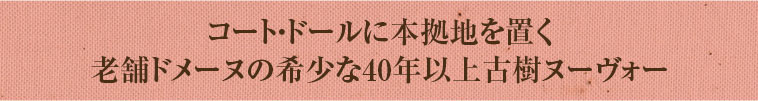 コート・ドールに本拠地を置く老舗ドメーヌの希少な40年以上古樹ヌーヴォー