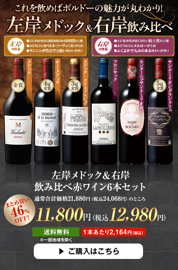 左岸メドック＆右岸飲み比べ赤ワイン6本セット