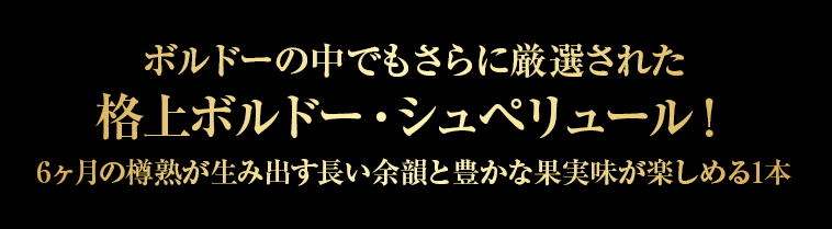 ボルドーの中でもさらに厳選された格上ボルドー・シュペリュール！6ヶ月の樽熟が生み出す長い余韻と豊かな果実味が楽しめる1本