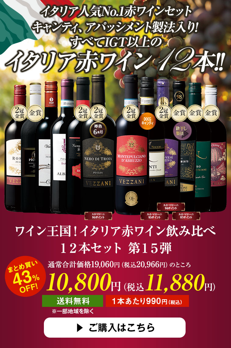 ワイン王国!イタリア赤ワイン飲み比べ12本セット 第15弾