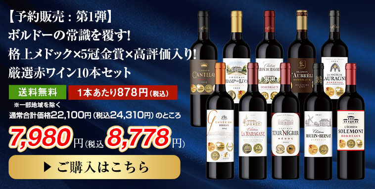 【予約販売第1弾】ボルドーの常識を覆す！格上メドック×5冠金賞×高評価入り！厳選赤ワイン10本セット