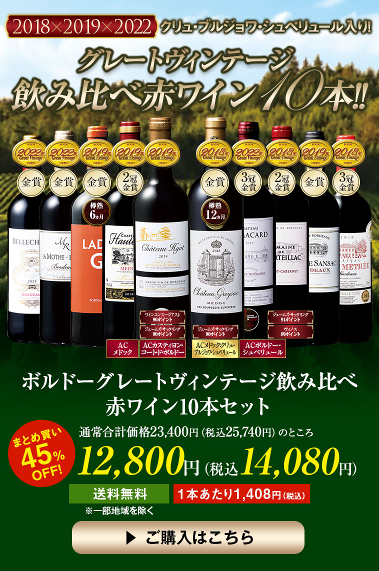 ボルドーグレートヴィンテージ飲み比べ赤ワイン10本セット