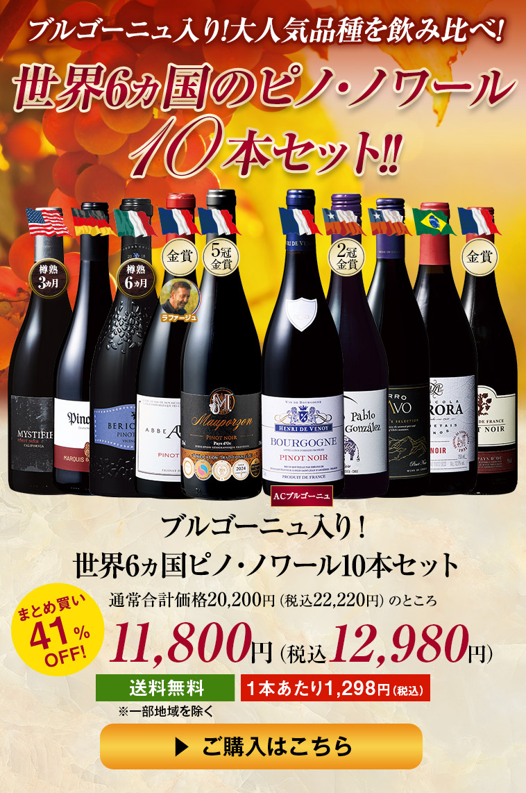 ブルゴーニュ入り！世界6ヵ国ピノ・ノワール10本セット