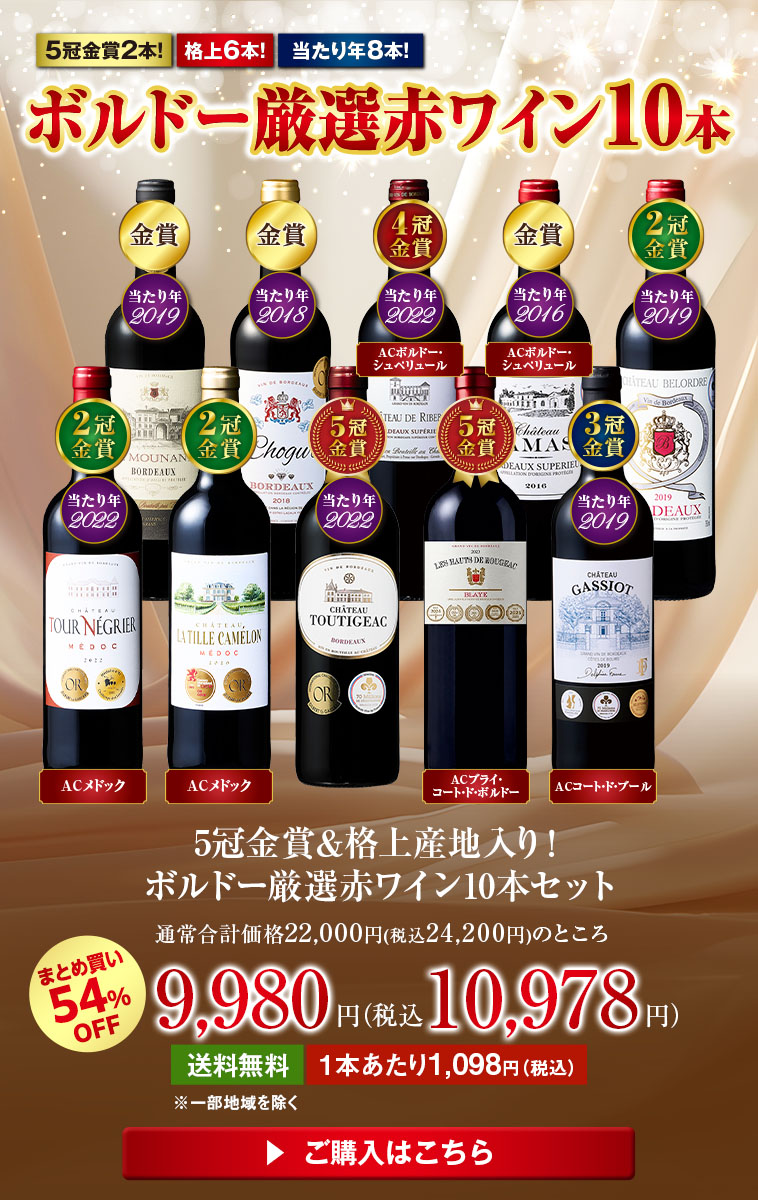 5冠金賞＆格上産地入り！ボルドー厳選赤ワイン10本セット