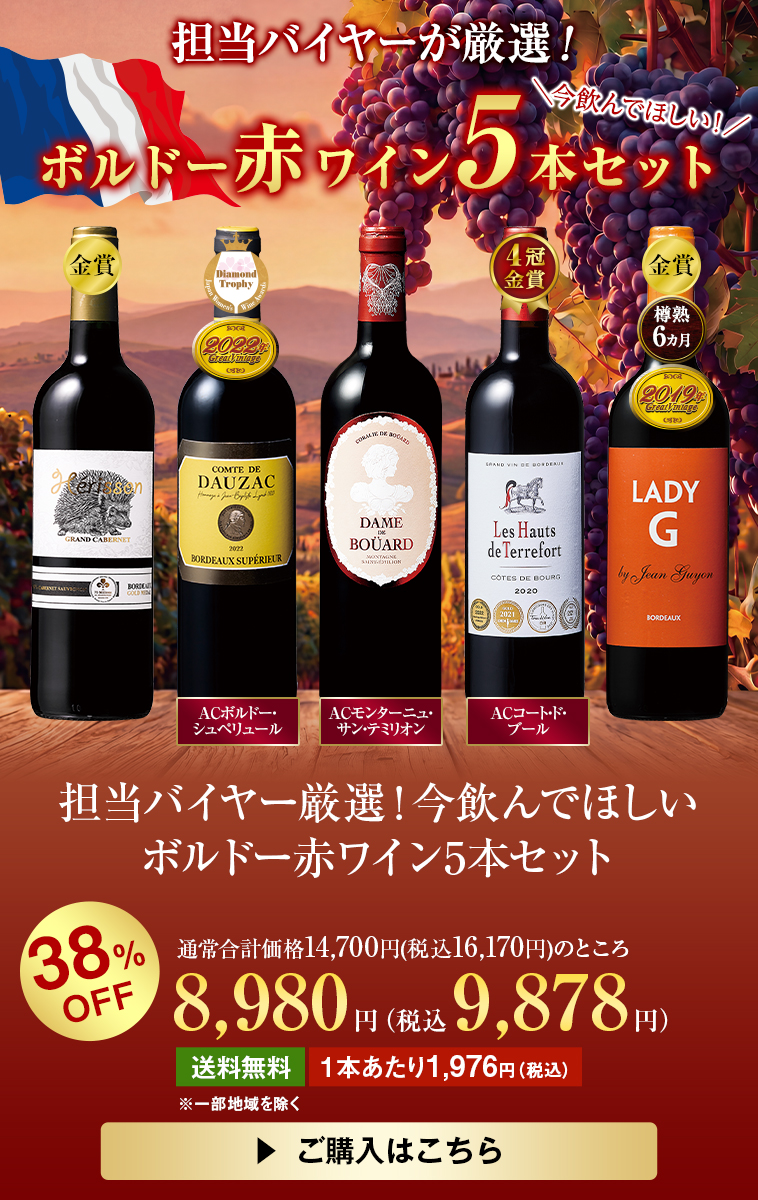担当バイヤー厳選！今飲んでほしいボルドー赤ワイン5本セット